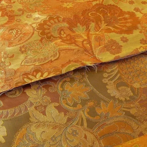 100% SILK LAMPAS ART DECO FLOWER PAISLEY "LODEN" BROWN 100% SILK LAMPAS ART DECO FLOWER PAISLEY "LODEN" BROWN
