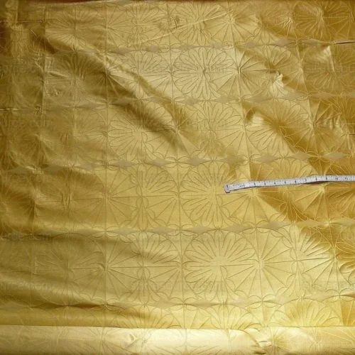 100% SILK DAMASK MODERN GEOMETRIC DAISY ROUND "WHEAT" GOLD