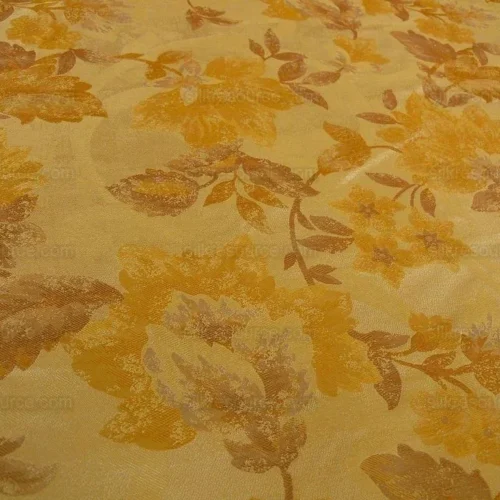 RM COCO 100% SILK LAMPAS AUTUMN TRI-LEAF FLOWER "AMBER" GOLD RM COCO 100% SILK LAMPAS AUTUMN TRI-LEAF FLOWER "AMBER" GOLD