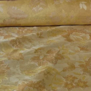 RM COCO 100% SILK LAMPAS AUTUMN TRI-LEAF FLOWER "WHEAT" GOLD