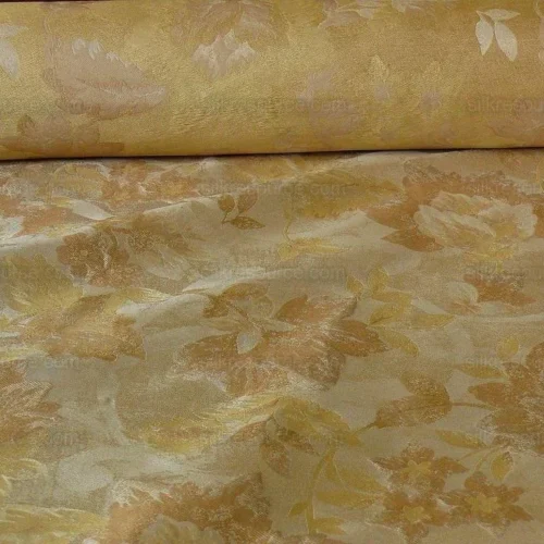 RM COCO 100% SILK LAMPAS AUTUMN TRI-LEAF FLOWER "WHEAT" GOLD RM COCO 100% SILK LAMPAS AUTUMN TRI-LEAF FLOWER "WHEAT" GOLD
