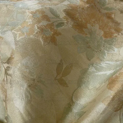 RM COCO 100% SILK LAMPAS AUTUMN TRI-LEAF FLOWER "ASPEN" GOLD RM COCO 100% SILK LAMPAS AUTUMN TRI-LEAF FLOWER "ASPEN" GOLD