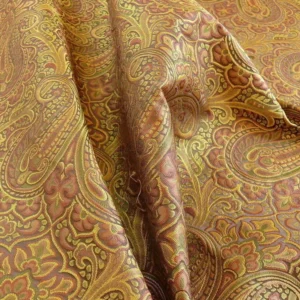100% SILK LAMPAS SMALL JEWELLED PAISLEY "SPICE" BROWN