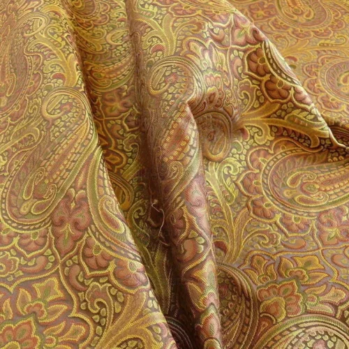 100% SILK LAMPAS SMALL JEWELLED PAISLEY "SPICE" BROWN 100% SILK LAMPAS SMALL JEWELLED PAISLEY "SPICE" BROWN