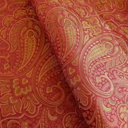 100% SILK LAMPAS SMALL JEWELLED PAISLEY "SCARLET" RED 100% SILK LAMPAS SMALL JEWELLED PAISLEY "SCARLET" RED