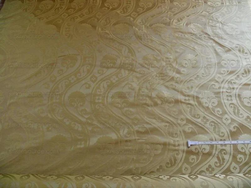 P1220981.jpg 100% Silk Damask Peony River - Gold Dust Yellow Cream High End