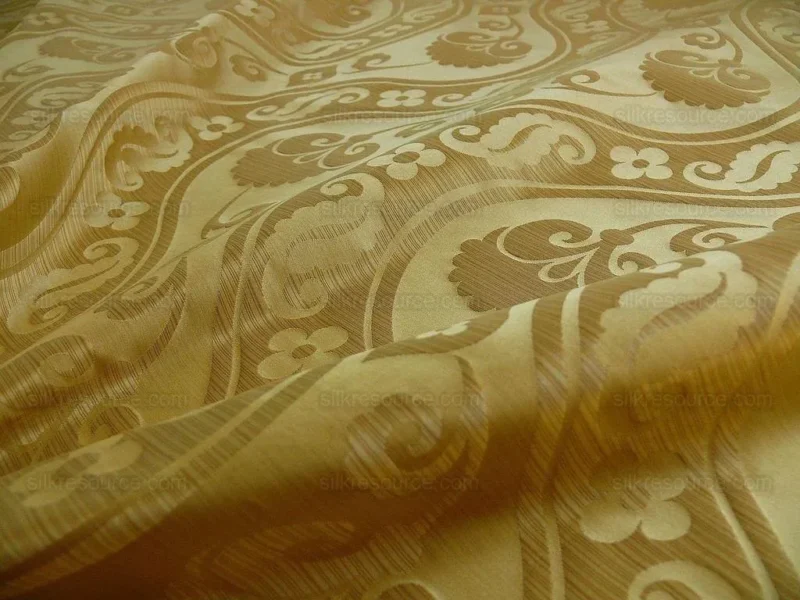 100% Silk Damask Peony River -  Curry Gold