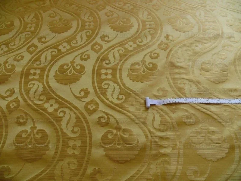 100% Silk Damask Peony River -  Curry Gold