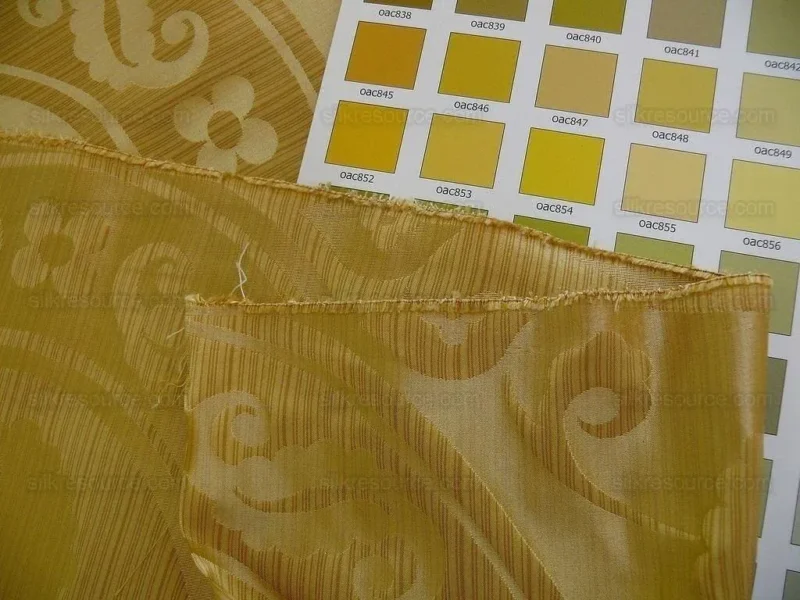 100% Silk Damask Peony River -  Curry Gold