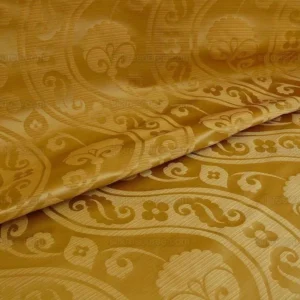 100% Silk Damask Peony River -  Curry Gold