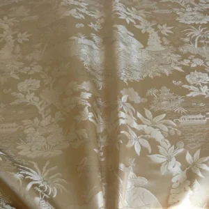 Bty 100% Silk Damask Chinoiserie Music Garden "whitegold"