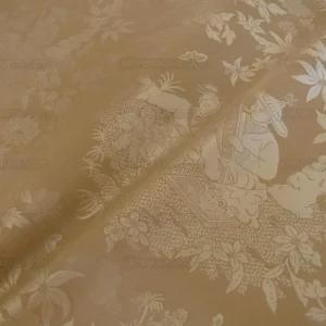 Bty 100% Silk Damask Chinoiserie Music Garden "whitegold"