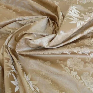 Bty 100% Silk Damask Chinoiserie Music Garden "whitegold"