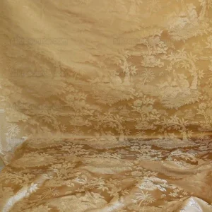 Bty 100% Silk Damask Chinoiserie Music Garden "whitegold"