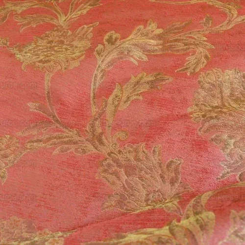 100% SILK LAMPAS LARGE PEONY PAISLEY "POMEGRANATE" RED