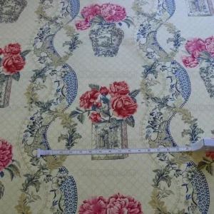 TRAVERS LINEN PRINT ASIAN pink PEONY BLUE PORCELAIN TRAVERS LINEN PRINT ASIAN pink PEONY BLUE PORCELAIN