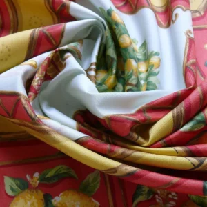 Tyler Hall "lemoncello" Lemon Tree Mandarin Bamboo Red Lattice On Cotton Satin Orangery Greenhouse by Dennis Lee