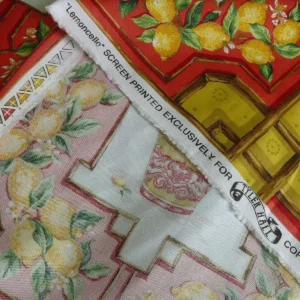 Tyler Hall "lemoncello" Lemon Tree Mandarin Bamboo Red Lattice On Cotton Satin Orangery Greenhouse by Dennis Lee