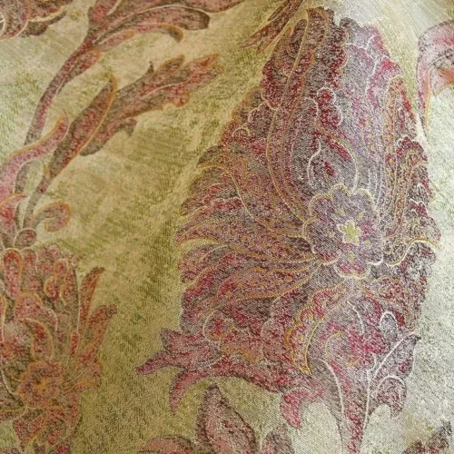100% SILK LAMPAS LARGE PEONY PAISLEY “FIRETHORN” RED 100% SILK LAMPAS LARGE PEONY PAISLEY "FIRETHORN" RED