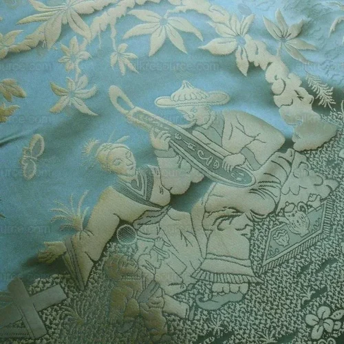 100% SILK DAMASK CHINOISERIE MUSIC GARDEN "MYRTLE" TURQUOISE BTY 100% SILK DAMASK CHINOISERIE MUSIC GARDEN "MYRTLE" TURQUOISE BTY