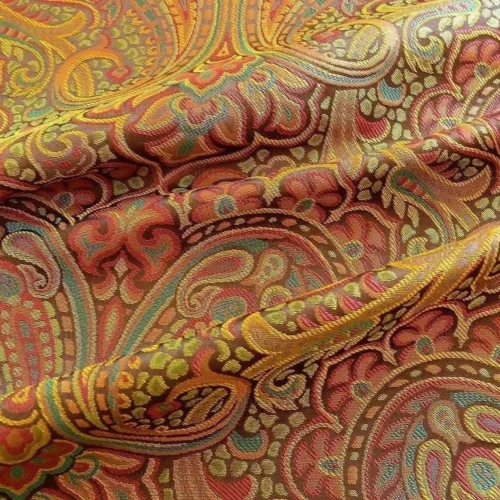 100% SILK LAMPAS SMALL JEWELLED PAISLEY "JEWEL" ORANGE 100% SILK LAMPAS SMALL JEWELLED PAISLEY "JEWEL" ORANGE