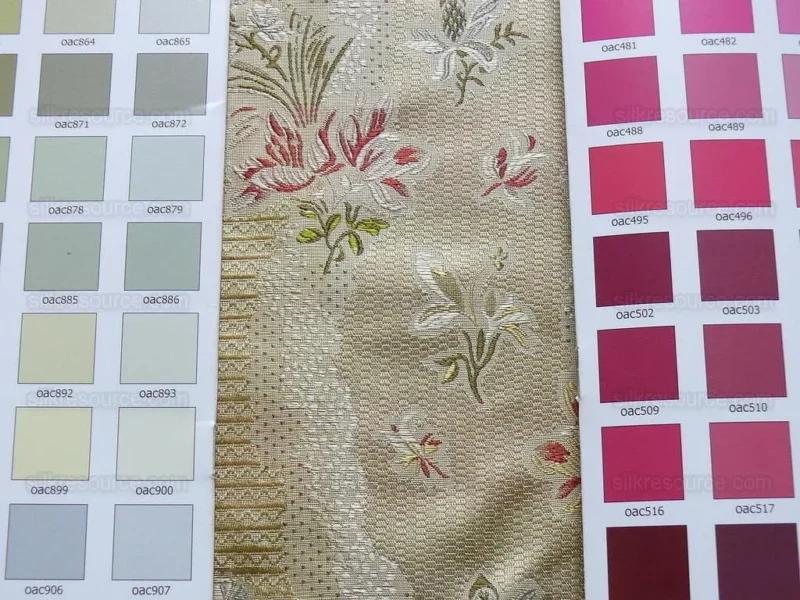 P1230572.jpg 100%silk Lampas Garden Trail French Lace Creamy Gold MSRP USD 300+