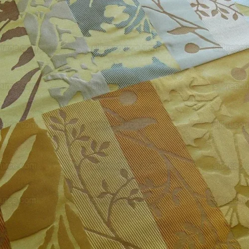 100% SILK LAMPAS BOTANICAL SILHOUETTE RECTANGLES "QUINCE" GOLD