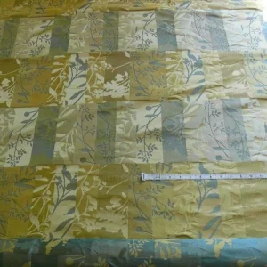 P1240382.jpg High End Art Nouveau100% Silk Lampas Botanical Silhouette Rectangles "spring" Gold Blue Green