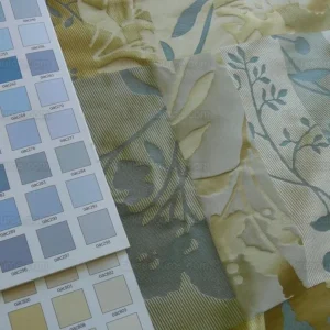 P1240384.jpg High End Art Nouveau100% Silk Lampas Botanical Silhouette Rectangles "spring" Gold Blue Green