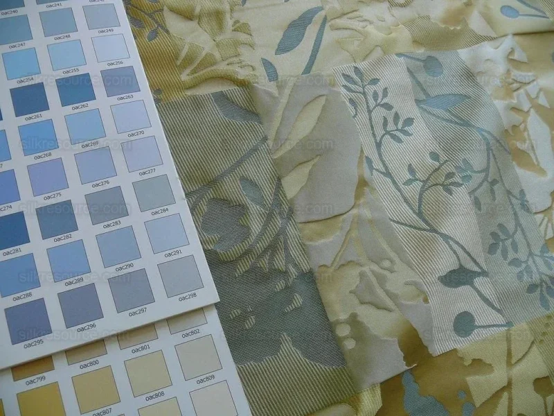 P1240385.jpg High End Art Nouveau100% Silk Lampas Botanical Silhouette Rectangles "spring" Gold Blue Green