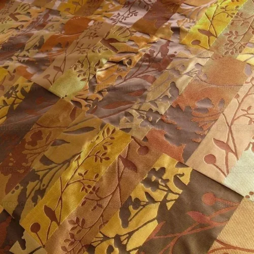 100% SILK LAMPAS BOTANICAL SILHOUETTE RECTANGLES "BRANCH" BROWN