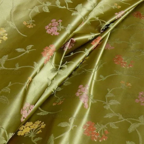 SCHUMACHER 100% SILK LAMPAS SAGE BLOSSOM SPRIG "STEM" GREEN