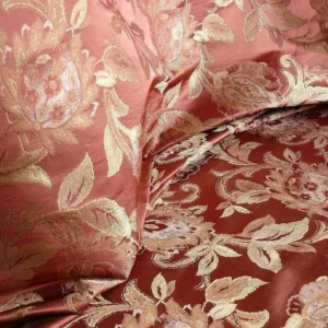 P1240978.jpg Rm Coco 100%silk Lampas Gilded Paisley Rose Brick Red Green Gold MSRP USD 267.90/Y