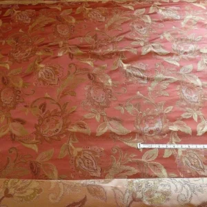 P1240980.jpg Rm Coco 100%silk Lampas Gilded Paisley Rose Brick Red Green Gold MSRP USD 267.90/Y