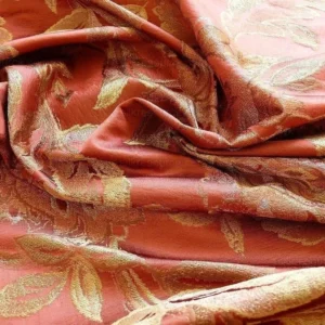 P1240981.jpg Rm Coco 100%silk Lampas Gilded Paisley Rose Brick Red Green Gold MSRP USD 267.90/Y