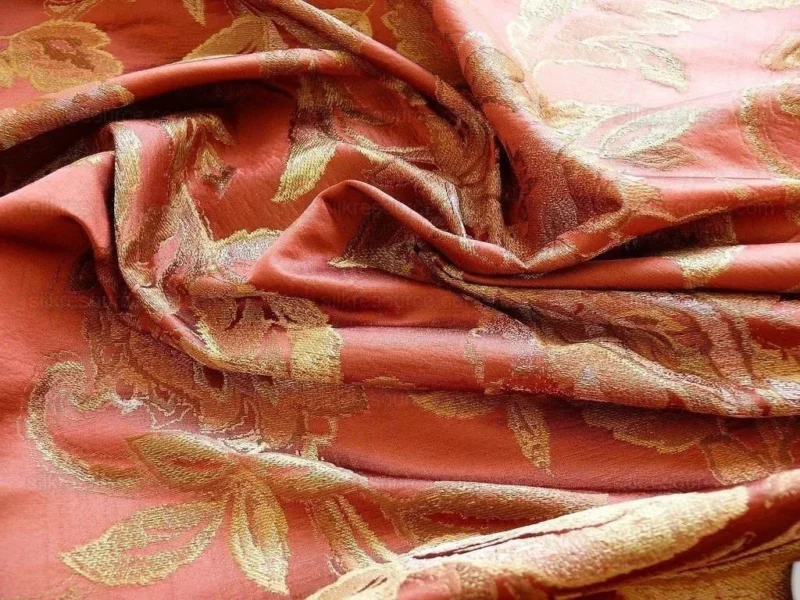 P1240981.jpg Rm Coco 100%silk Lampas Gilded Paisley Rose Brick Red Green Gold MSRP USD 267.90/Y