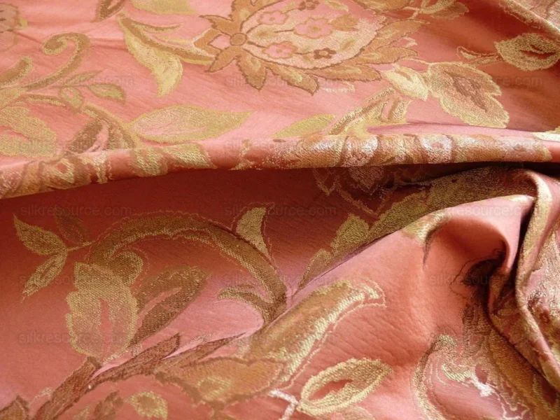 P1240982.jpg Rm Coco 100%silk Lampas Gilded Paisley Rose Brick Red Green Gold MSRP USD 267.90/Y