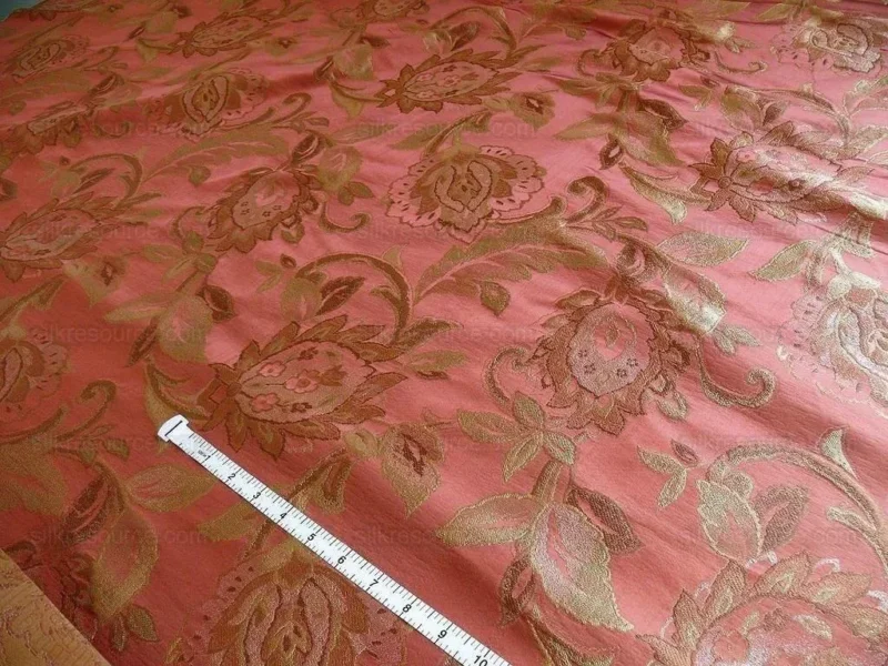 P1240983.jpg Rm Coco 100%silk Lampas Gilded Paisley Rose Brick Red Green Gold MSRP USD 267.90/Y