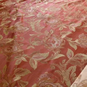 P1240984.jpg Rm Coco 100%silk Lampas Gilded Paisley Rose Brick Red Green Gold MSRP USD 267.90/Y
