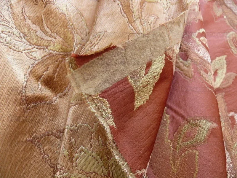 P1240985.jpg Rm Coco 100%silk Lampas Gilded Paisley Rose Brick Red Green Gold MSRP USD 267.90/Y