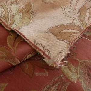 P1240986.jpg Rm Coco 100%silk Lampas Gilded Paisley Rose Brick Red Green Gold MSRP USD 267.90/Y
