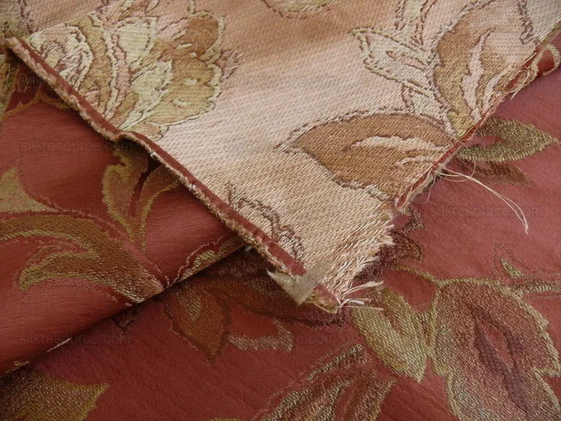 P1240986.jpg Rm Coco 100%silk Lampas Gilded Paisley Rose Brick Red Green Gold MSRP USD 267.90/Y