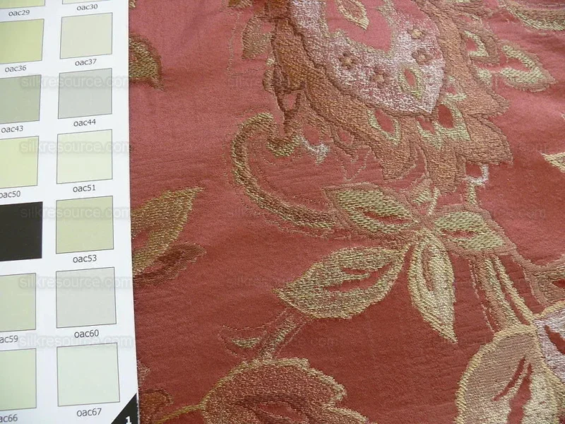 P1240987.jpg Rm Coco 100%silk Lampas Gilded Paisley Rose Brick Red Green Gold MSRP USD 267.90/Y