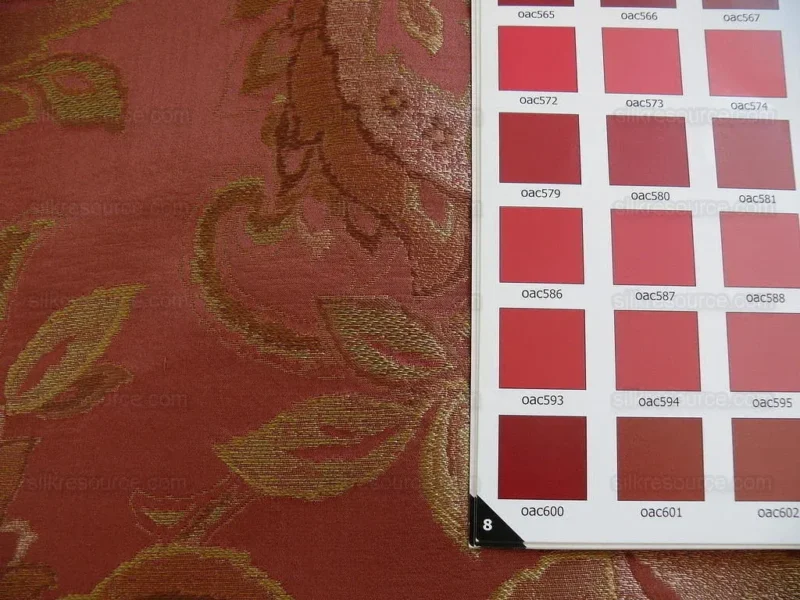 P1240988.jpg Rm Coco 100%silk Lampas Gilded Paisley Rose Brick Red Green Gold MSRP USD 267.90/Y