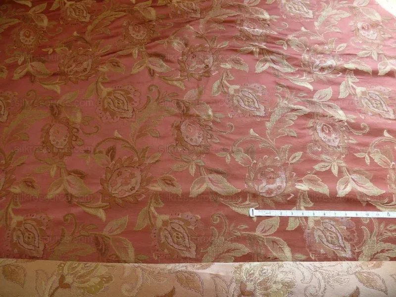 P1240989.jpg Rm Coco 100%silk Lampas Gilded Paisley Rose Brick Red Green Gold MSRP USD 267.90/Y