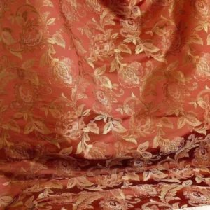 P1240990.jpg Rm Coco 100%silk Lampas Gilded Paisley Rose Brick Red Green Gold MSRP USD 267.90/Y