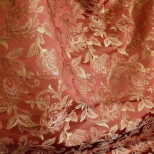P1240991.jpg Rm Coco 100%silk Lampas Gilded Paisley Rose Brick Red Green Gold MSRP USD 267.90/Y
