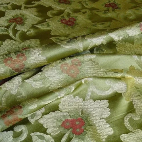 100% SILK LAMPAS TRI-LEAF FLOWER "QUINCE" GREEN