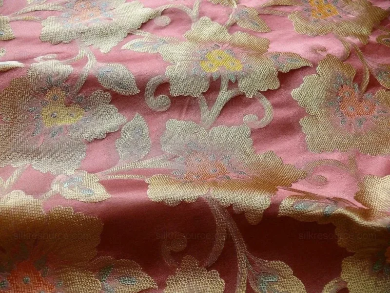 100% SILK LAMPAS TRI-LEAF FLOWER "BRICK" RED