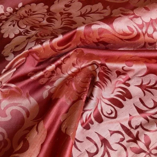 100% SILK DAMASK RAW TEXTURE FLORAL "TERAROSE" RED 100% SILK DAMASK RAW TEXTURE FLORAL "TERAROSE" RED